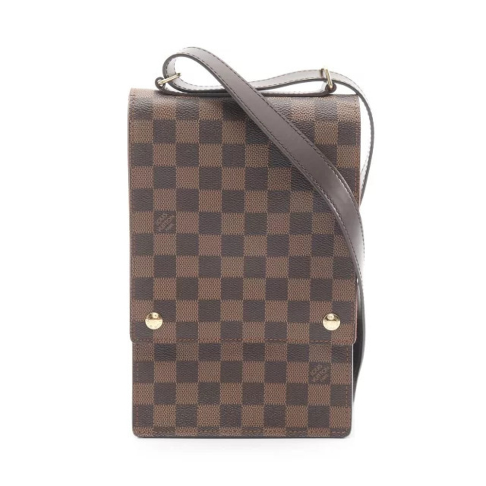 Louis Vuitton Portobello Shoulder Bag Canvas Leather Damier Brown